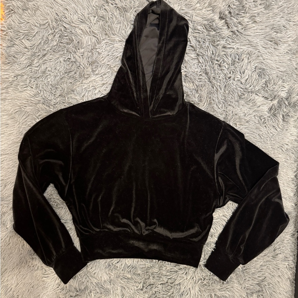 Express velvet stretchy cropped pullover hoodie black size S